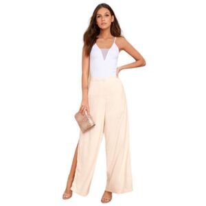J.O.A. Women’s Wide-Leg Pants Skyline Cream Satin Open Leg Size Small